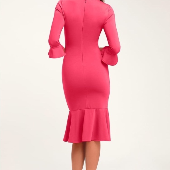Creme de la Creme Fuchsia Trumpet Hem Bodycon Midi Dress - Picture 3 of 8